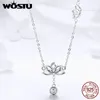 Pendentifs WOSTU véritable 925 en argent Sterling fleur de Lotus pendentif colliers pour femmes élégant luxe Original bijoux cadeau CTN012