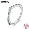 Pierścienie klastra Wostu Authentic 925 Sterling Silver Clear Cz Shimmering Wish Stackable Palec dla kobiet Wedding Fine Biżuter Prezent