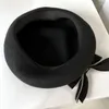 Elegante Baskenmütze für Mädchen, schwarze Schleife, Malermütze, edel, achteckig, für den Winter