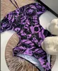 Neue Frau einteilige Badebekleidung Bikinis 2023 Designer rosa lila schwarze Blume floral gedruckt Badeanzug Sommer Strand Badeanzüge für Frauen Bikinis rückenfreie Kleidung