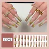 False Nails 24Pcs Gel Press On Wearable Stripe Pattern Finished Fingernail Detachable Fake Nail Tips