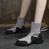 Bottes courtes à semelles épaisses pour femmes, nouvelle Niche d'automne, chaussettes fines Super chaudes, noires, légères, montantes, élastiques décontractées