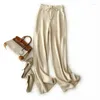 Pantalon femme Naizaiga 100 cachemire blanc beige gris femme jambe large tricoté pantalon de nettoyage de sol décontracté droit KSN105