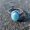 Cluster Rings Soild 925 Sterling Silver Twisted Blue Natural 8x10mm Larimar Rope Ring Engagement