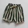 Shorts 1-6 år Baby Boys and Girls Shorts Flat Cotton Stripe Children's Shorts Korean Japanese Style Children's Casual Shorts Summer 230406