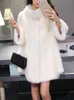 Women's Fur Elegant White Coat 2023 Winter Outfits For Women Luxury Mink Long Jacket High Quality Faux Fluffy Outerwears