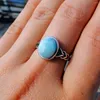 Cluster Rings Soild 925 Sterling Silver Twisted Blue Natural 8x10mm Larimar Rope Ring Engagement