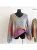 Suéteres femininos Harajuku malha jumper mulheres tie dye gradiente cor pullovers manga longa outono inverno camisola coreana maré hip hop tendência