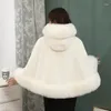 Women's Fur Women Hooded Capes Cloak Winter Thicken Warm Hoodie Shawl White Red Black Wedding Dress Bride Cape Ponchos With Hat R112