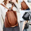 Mochila para mujer, bolso de hombro cruzado de cuero Pu para niñas, escuela femenina, libro de piel Natural, mochila para ordenador portátil, bolsas de mensajero