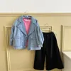 Jackets Korean Children's Clothing 2023 Autumn Girls' Denim Jacket Double-breasted Suit Lapel Long-sleeved