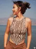 Yoga Outfit Summer Racer Back Crop Top Women Camis Fashion Vest Ladies Sleeveless Zebra Print Camisole Basic Tank