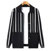 Herrtröjor Hösten V-ringning stickad Cardigan Trend Vertikal Stripe Casual Top Fashion Great Wall Pattern Sweater Jacket