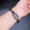 Bracelet en pierre naturelle d'obsidienne grise, vente en gros, mignon neuf queues porte-bonheur pour hommes et femmes, bijoux énergétiques à la mode