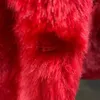 Abrigo rojo corto con cuello vuelto de imitación para mujer, chaqueta de imitación Rex para otoño/invierno, Parka peluda INS, cárdigan flocado