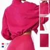 Active Shirts Femme Col Montant Fermeture Éclair Ourlet Cordon Lâche Couleur Unie Veste De Yoga Cyclisme en Plein Air Course Push-up Vêtements De Gymnastique Manteau De Sport