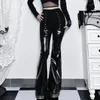 Pantaloni da donna Harajuku Gothic Flare donna vita alta finto Pu patchwork pantaloni punk streetwear Techwear Grunge Pantalones Mujer