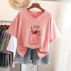 T-shirt damski 100% bawełniany L-6xl T-shirt plus w rozmiarze T-shirt Krótkie rękawie Damskie Top V-dół Summer Japan Słodka duża koszulka 230407