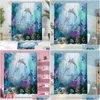 Shower Curtains 180X180Cm Polyester Waterproof Mildew Curtain Ocean Scenery Animal Dolphin Digital Printing Bathroom Cu Dhol4