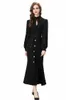 Women's Runway Dresses Stand Collar Long Sleeves Sexy Keyhole Rivet Knitted Fashion Designer Mid Vestidos