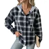 Women's Hoodies Plaid Print Hoodie Coat Stylish Trendy Autumn Winter Jacket With Drawstring Hood Patch Pocket Single