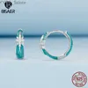 Stud BISAER 925 boucles d'oreilles étoilées vertes en argent sterling boucles d'oreilles rondes plaquées platine pour femmes exquises bijoux fins EFE943 YQ231107