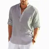 Мужские футболки льняные с длинным рукавом твердый цвет свободная повседневная хлопчатобумажная рубашка плюс размер рубашки Men 230406