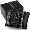 Armbanduhren Ankünfte Herrenuhr Luxus Armband Set Mode Schwarz Leder Quarz Armbanduhren Für Mann Geschenkbox Relogio Masculino