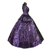 Retro 2023 Summer Gothic Victorian Party Dresses Halloween Blue and Purple Floral Pattern Masquerade Ball Gowns For Women