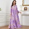 Abbigliamento etnico Donna Abito a trapezio ampio Abito da sera stampato Scollo a V a maniche lunghe per l'elegante Abaya musulmano Africa Turchia