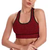 Yoga Outfit Houndstooth Check Sport Bra U Neck Purple And Black Padded Raceback Crop Bras Active Gathering Top For Girls