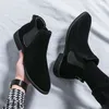 Nieuwe Black Men Chelsea Boots Flock Square Toe slip-on Business Short Boots for Men with Free Shipping Botas de Hombre Men Boots