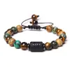 Natural Stone Chakras Bead Bracelet Men Zodiac Sign African Pinestone Weaving Bracelet For Women Men Jewelry