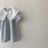 Robes de fille vêtements pour enfants Style coréen filles bébé mince coton revers Plaid à manches courtes filles col en dentelle 230407