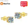 Stud NeeTim 0.2-2 Carat Moissanite Earrings For Women 925 Sterling Silver Ear Studs with Yellow Gold Plated Diamond Wedding Jewelry YQ231107