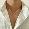 Hanger Kettingen Punk Gladde Metalen V-vorm Choker Ketting Voor Mannen En Vrouwen Goud Kleur Kraag Partij Sieraden Cadeau 2023 Minimalistisch