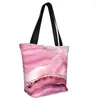 Shopping Bags Pink And Gold Marble Grocery Tote Bag Elegant Modern Abstract Gemstone Canvas Shoulder Shopper Big Capacity Handbag