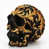 Dekorativa föremål Figurer Harts Tillverkad svart Skull Head Gold Carving Halloween Party Decoration Skull Sculpture Decoration Home Decoration 230406