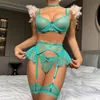 Sexig behå och trosor underkläder fjäder spetsar kvinnors underkläder set transparent ihålig ut erotiska korta uppsättningar porrdräkter