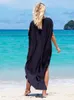 التستر التطريز الأنيق Kaftan Long Navy Blue Tuned Lound Long Dress Long Gress Women Summer Super Suit Suit Wover Cover Q1456 230406