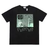 New Printing Lattice Cartoon Graffiti TEE Cotton Men Women O-Neck Black White T-Shirt Oversize Short Sleeve