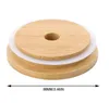 70mm 88mm 대나무 컵 뚜껑 재사용 가능한 나무 메이슨 항아리 뚜껑 밀짚 구멍 및 실리콘 인감 그릇 커버