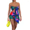 작업 드레스 이상한 보더스 여름 패션 여성 2 피스 세트 술집 미니 튜브 탑 붕대 붕대 루치 스커트 해변 휴가 복장.
