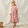 Girl s Dresses 100 Cotton Girls Short Sleeve Summer Dress Baby Girl Casual Loose Beach Flowy Kids Clothing 230407