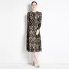 Lace Crochet Flower Woman Midi Dress Long Sleeve Fashion Designer O-Neck White Vacation Party Elegant Dresses 2023 Spring Autumn Office Lady Runway Slim A-Line Frocks