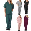 Women s Two Piece Pants High Quality Nurse Uniform Pet Grooming Care Workwear Set Scrubs Operating Room Gown Short Sleeve Elastic 230407