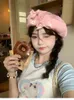 ベレー帽新鮮な甘い女の子ショー顔の小さな通気性のある汎用ピンクの弓のベレットクラウドオクタゴンキャップ日本語Y2K