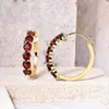 Hoop Earrings Genuine Real Jewels Natural Garnet Lightweight Design S925 Silver Plated 14k Gold Inlaid Earring