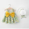 Girl s Dresses 2pcs Summer Baby Girls Beach Princess Dress Cute Bow Flowers Sleeveless Cotton Toddler Dresses Sunhat born Clothing Set 230407