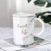 Mugs Sweet Life Marbre Céramique Tasse Creative Petit Frais Avec Couvercle Et Cuillère
